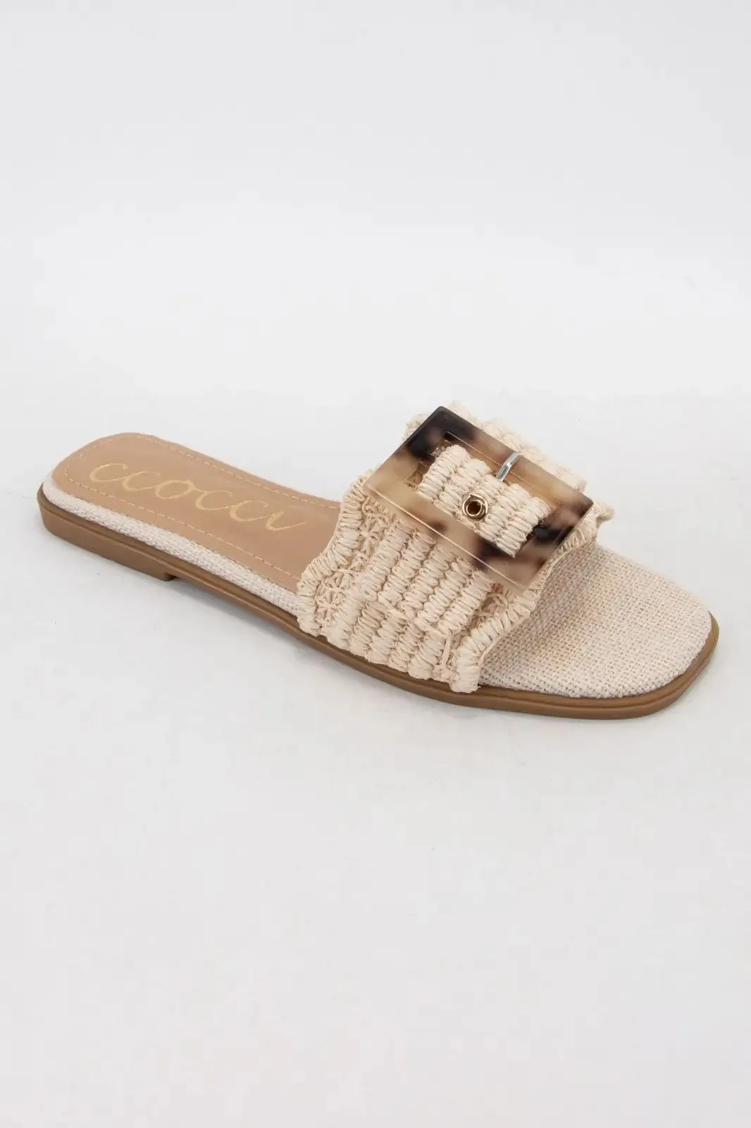 Leslie- Tortoise Buckle Edge Slide Sandal