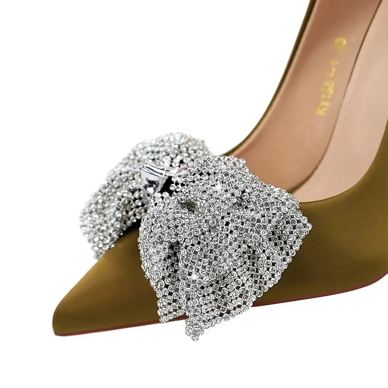 Luxury Women Pumps Rhinestone Butterfly High Heels 10.5 CM Stilettos Silks Satins Women Heels Fashion wedding shoes