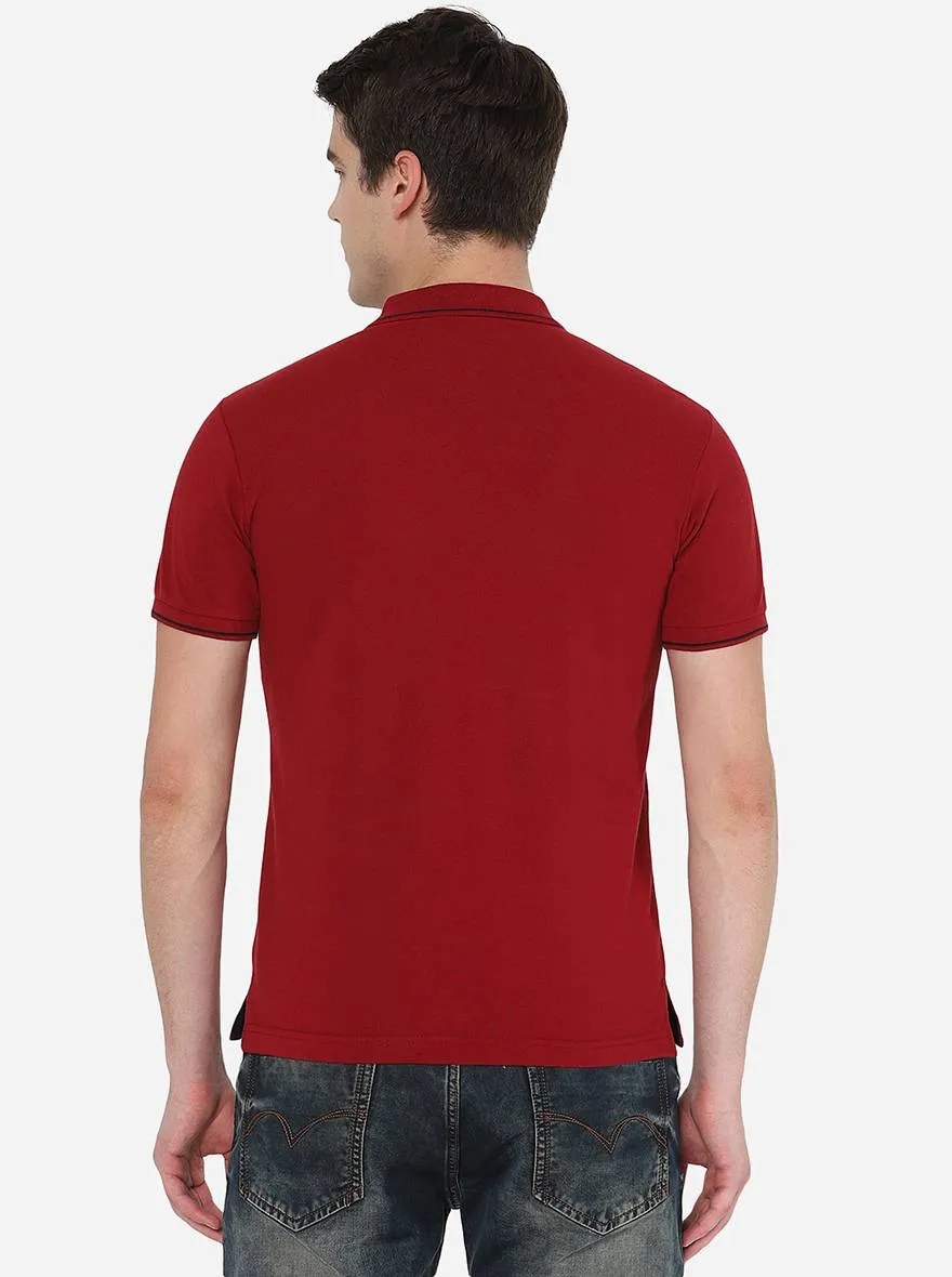 Maroon Solid Slim Fit Polo T-Shirt | Greenfibre