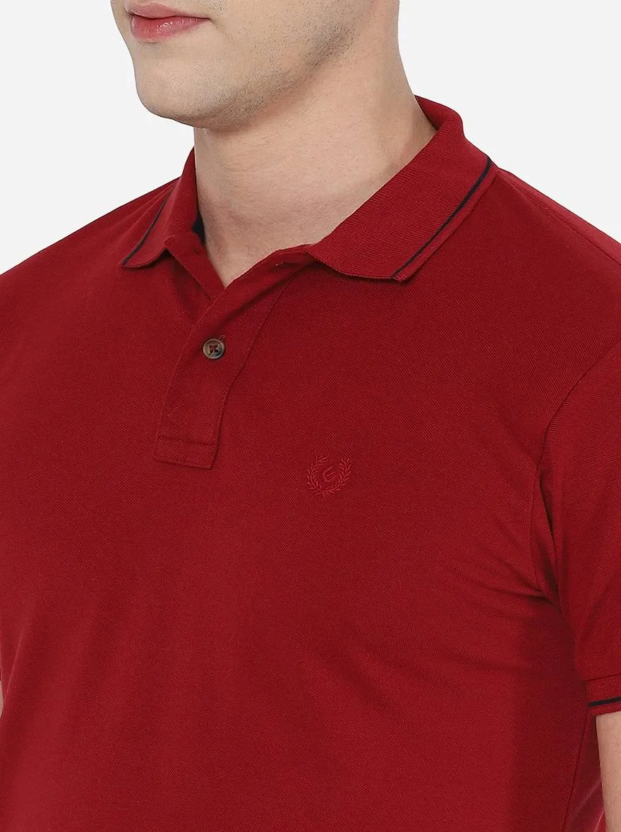Maroon Solid Slim Fit Polo T-Shirt | Greenfibre