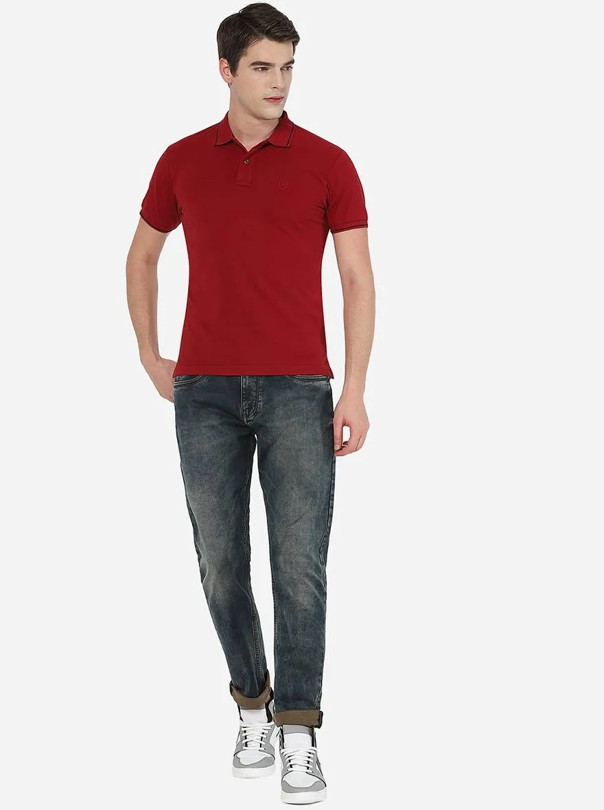 Maroon Solid Slim Fit Polo T-Shirt | Greenfibre