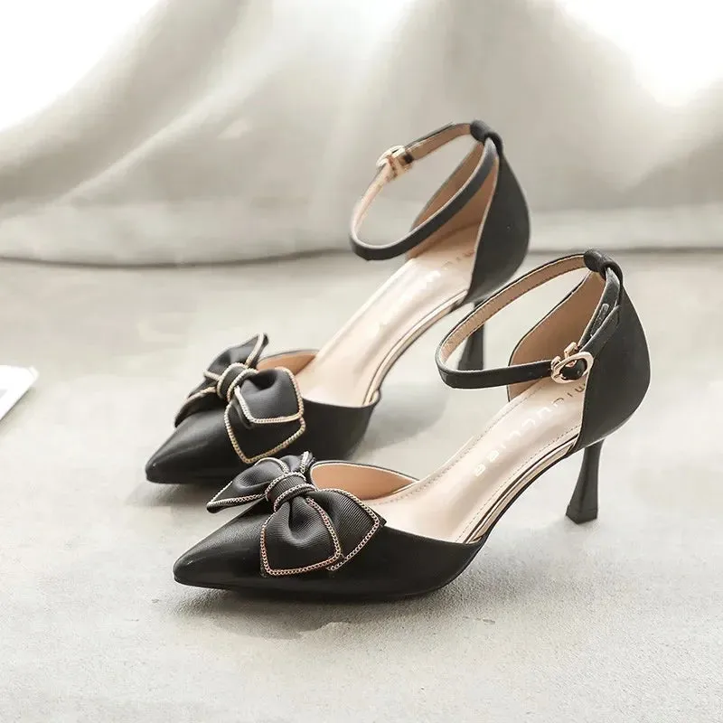 Medium Heel Heels Women's Shoes Trend Pointed Toe Butterfly Stilettos Elegant Dress Weddings Bridal Party White Designer 2024
