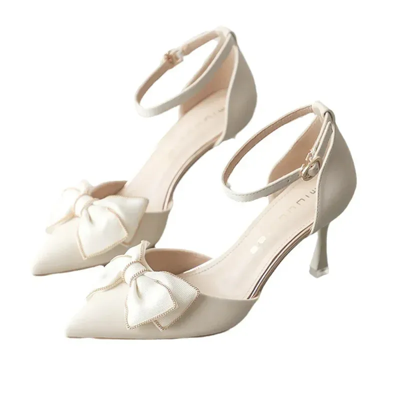 Medium Heel Heels Women's Shoes Trend Pointed Toe Butterfly Stilettos Elegant Dress Weddings Bridal Party White Designer 2024