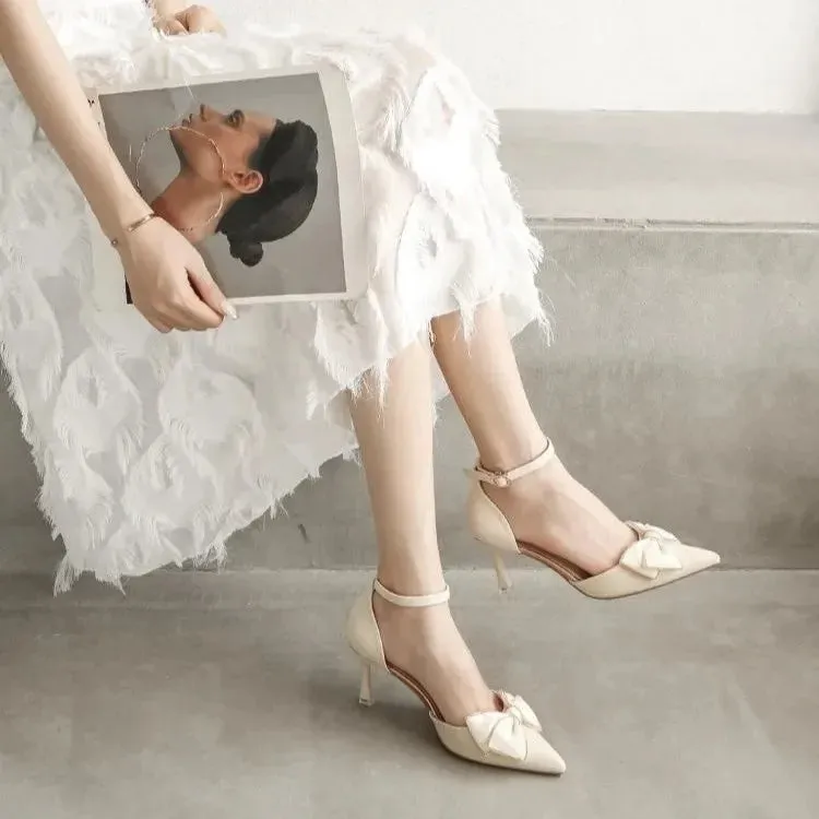 Medium Heel Heels Women's Shoes Trend Pointed Toe Butterfly Stilettos Elegant Dress Weddings Bridal Party White Designer 2024