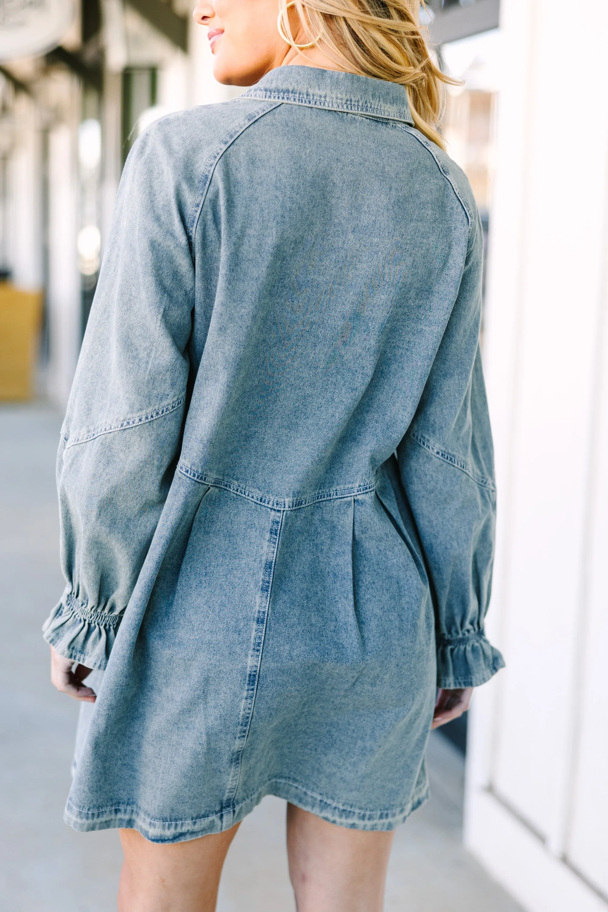 Meet You Out West Blue Mineral Washed Denim Dress