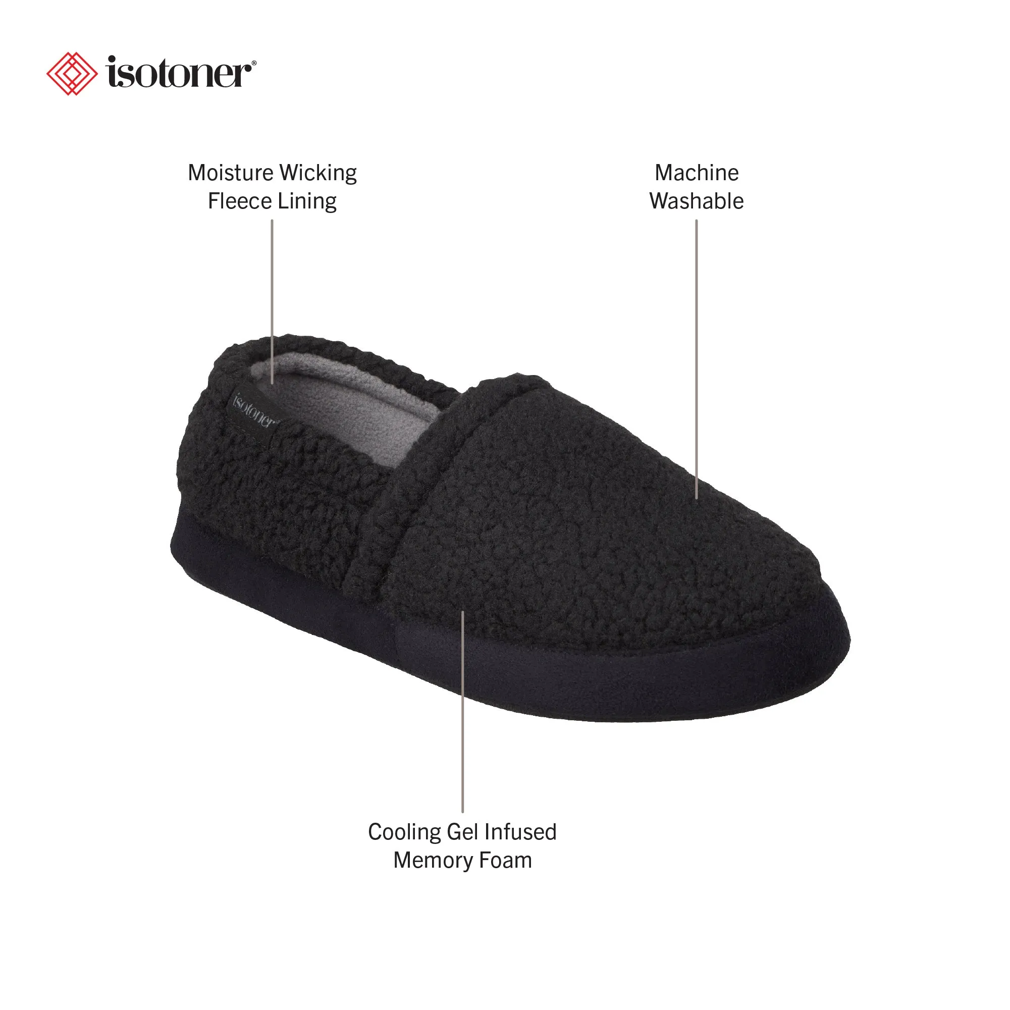 Men's Berber Aspen Closed Back Slipper with Moisture Wicking and Gel Infused Memory Foam