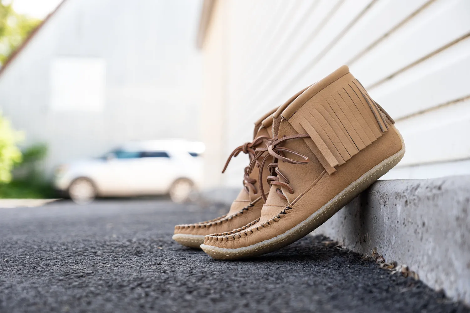 Men's Earthing Moose Hide Leather Fringed Moccasin Boots