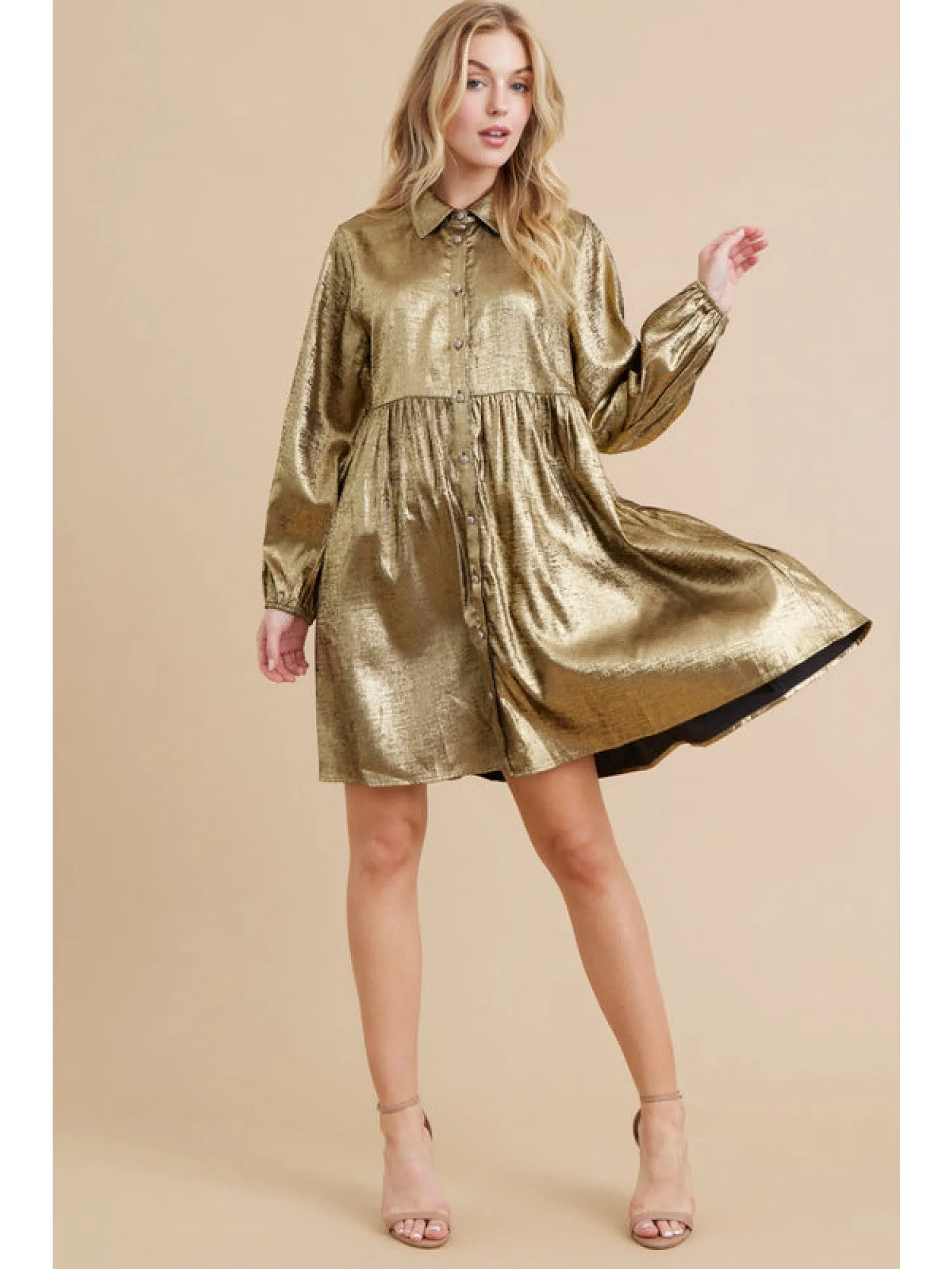 Metallic Baby Doll Dress