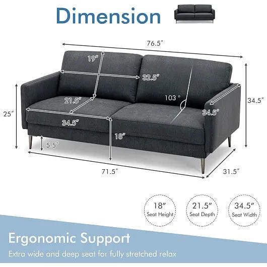 Modern Loveseat with Comfy Backrest Cushions-Gray - Color: Gray