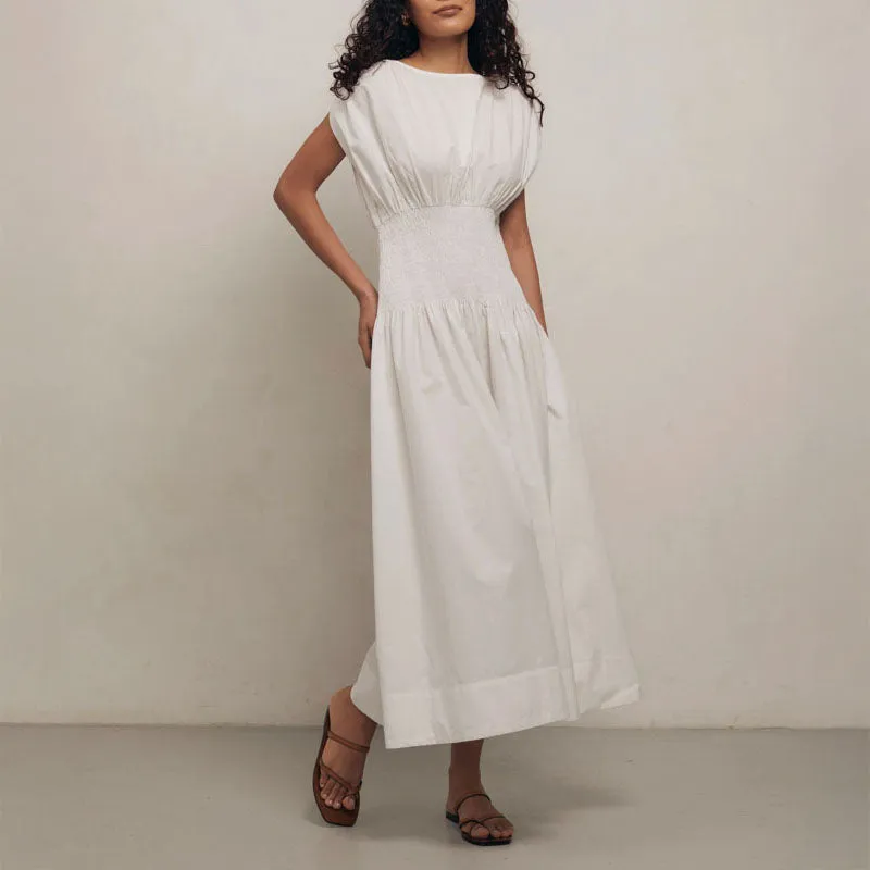 MONDO CORSINI Penelope Cotton Gathered Waist Dress in White