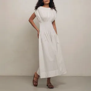 MONDO CORSINI Penelope Cotton Gathered Waist Dress in White