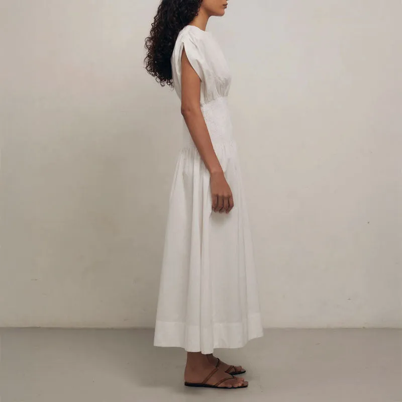MONDO CORSINI Penelope Cotton Gathered Waist Dress in White