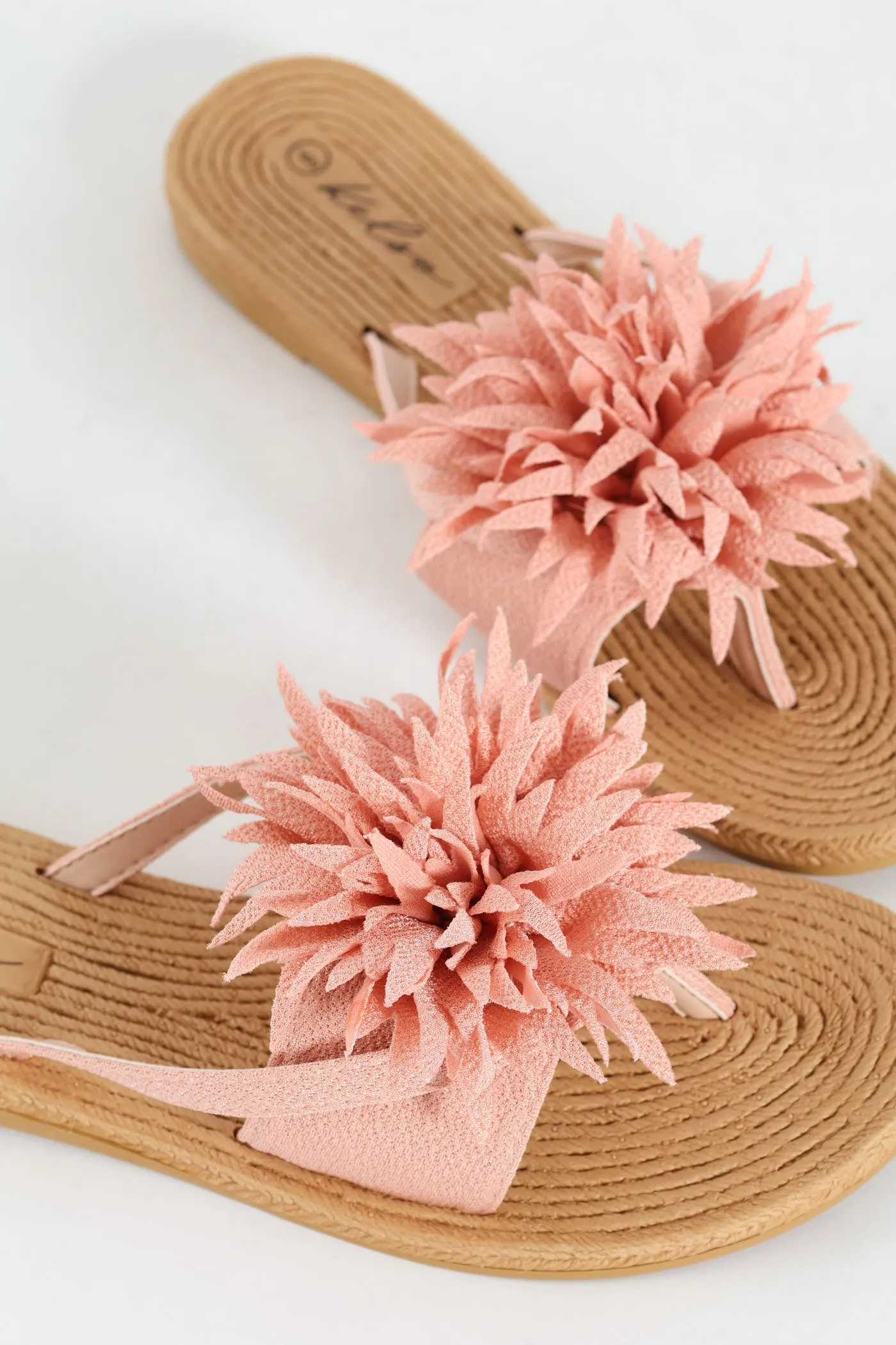 Moulded Thick Strap Mule With Flower Detail - Blush