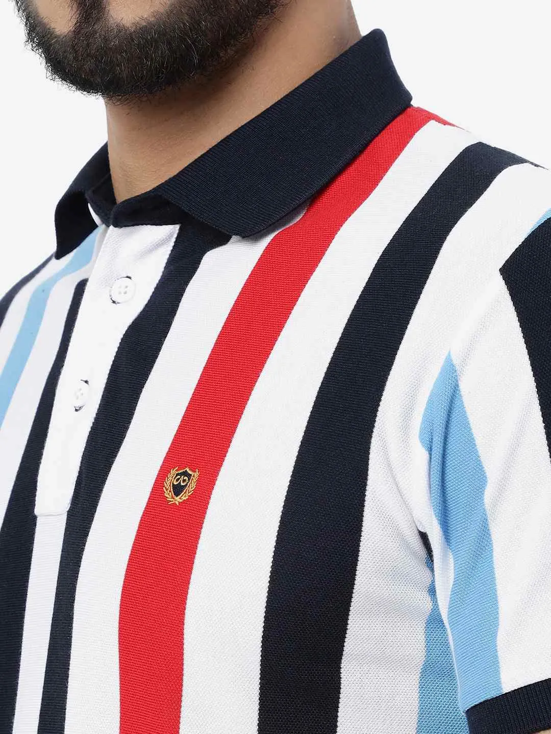 Multicolour Striped Slim Fit Polo T-Shirt | JadeBlue