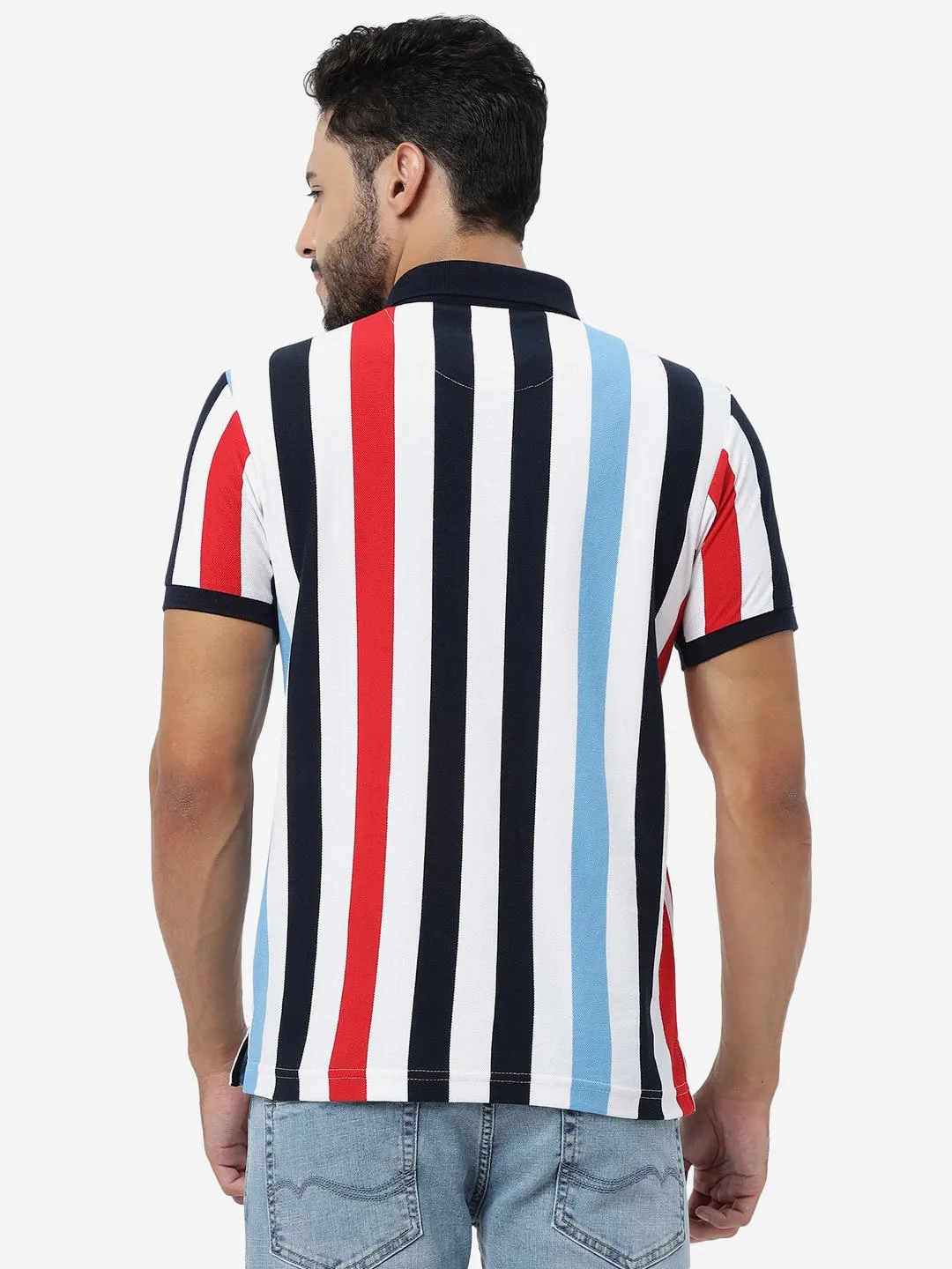 Multicolour Striped Slim Fit Polo T-Shirt | JadeBlue