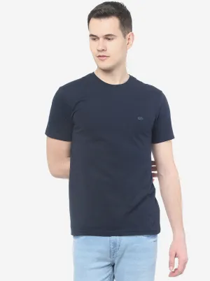 Navy Blue Solid Slim Fit T-Shirt | JadeBlue