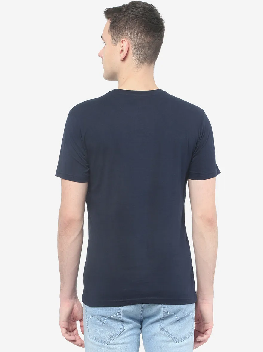 Navy Blue Solid Slim Fit T-Shirt | JadeBlue