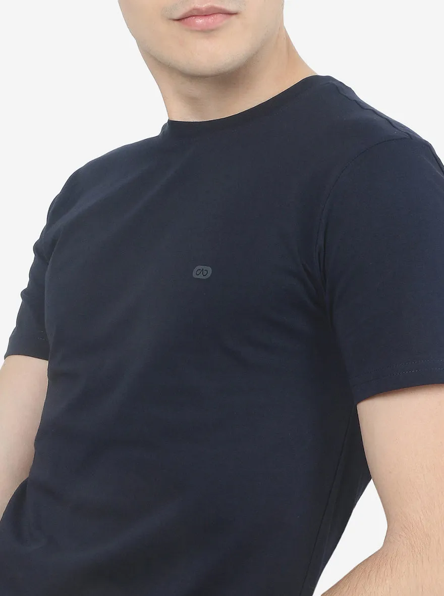 Navy Blue Solid Slim Fit T-Shirt | JadeBlue