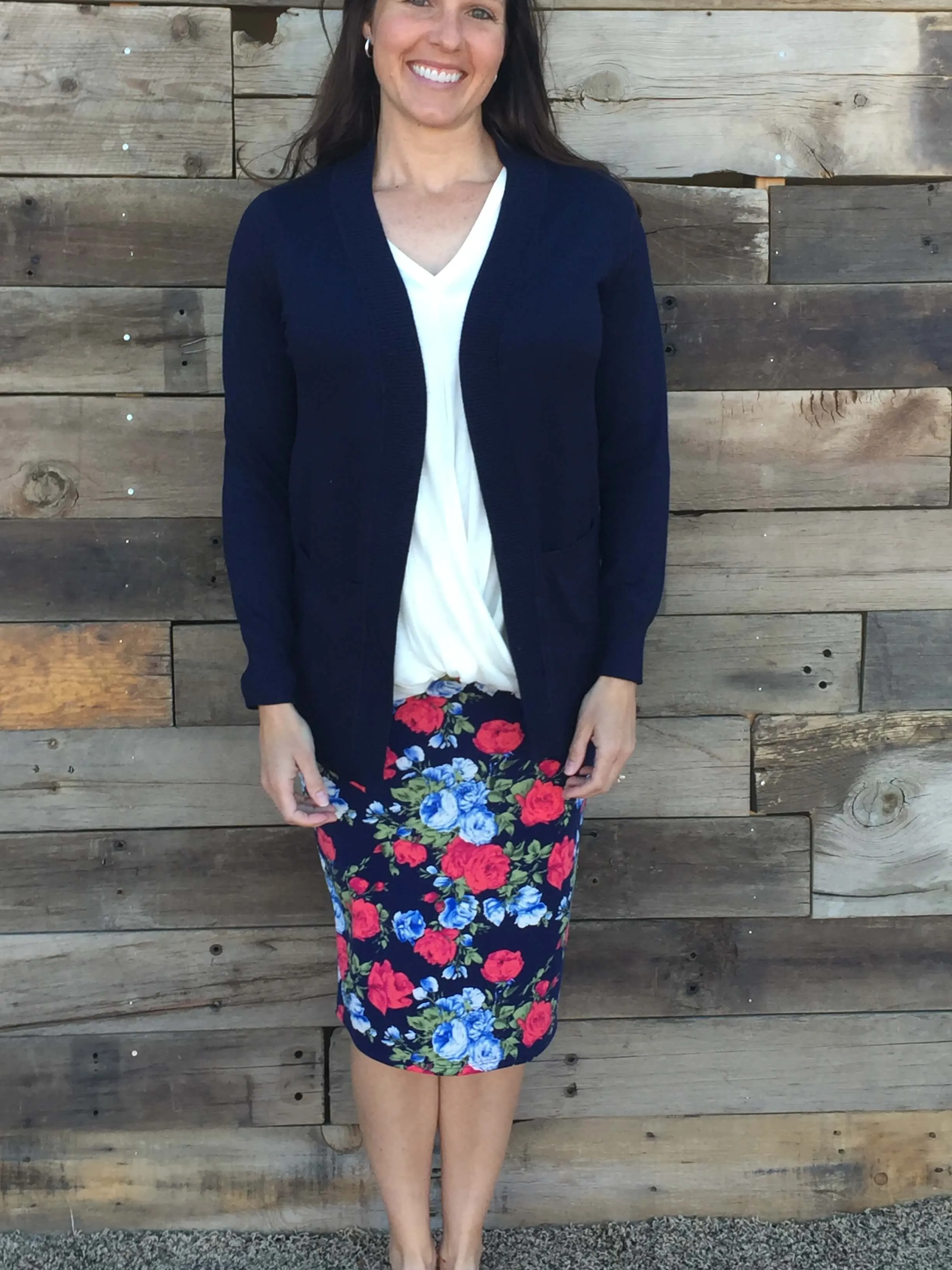 Navy Ribbed Trim Cardigan