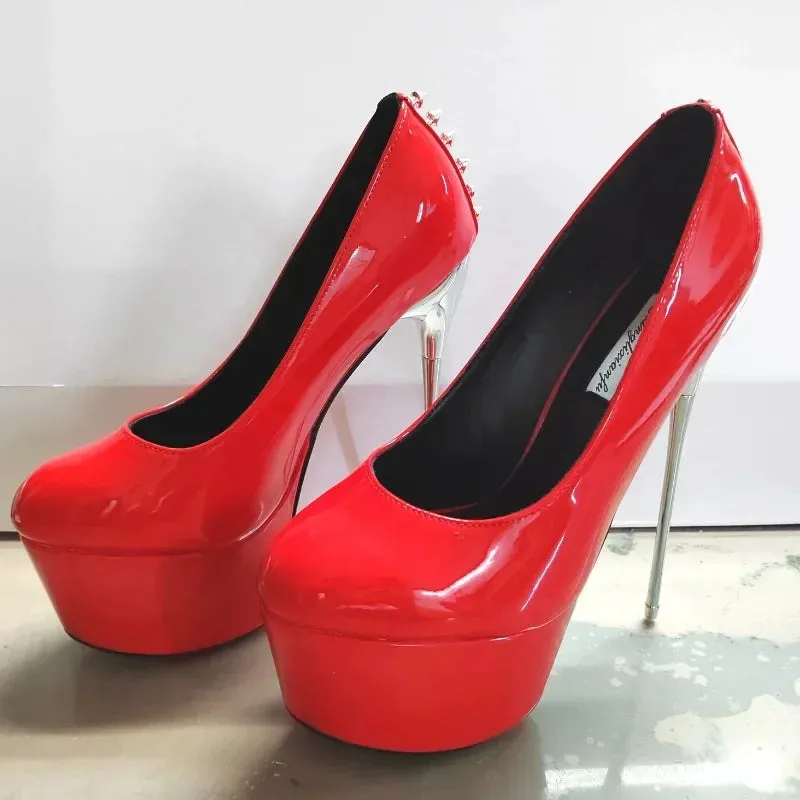 New  Rivets Steel Pipe Dance Pumps Wedding Stiletto 22cm Super Metal Thin Heels