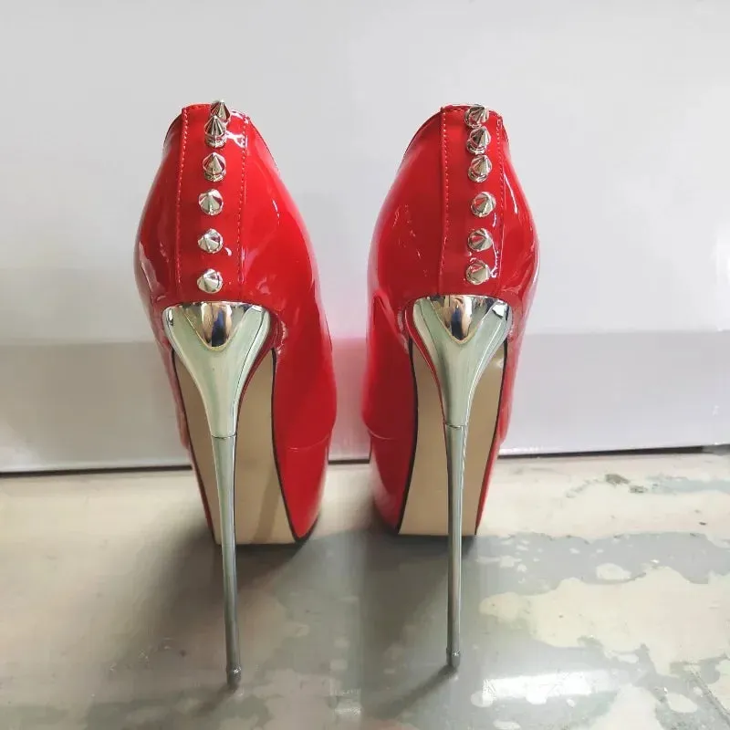 New  Rivets Steel Pipe Dance Pumps Wedding Stiletto 22cm Super Metal Thin Heels