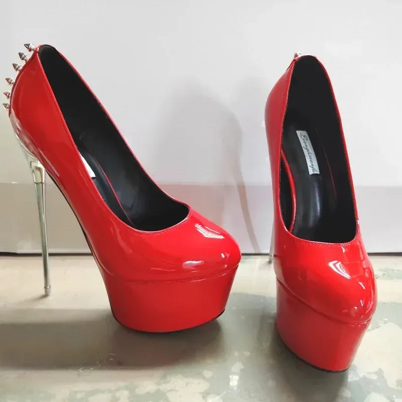 New  Rivets Steel Pipe Dance Pumps Wedding Stiletto 22cm Super Metal Thin Heels