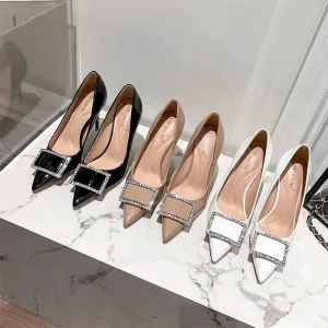 New square buckle versatile high heels for women,