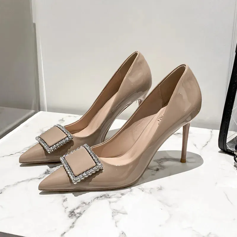 New square buckle versatile high heels for women,