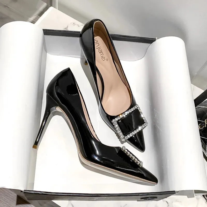 New square buckle versatile high heels for women,