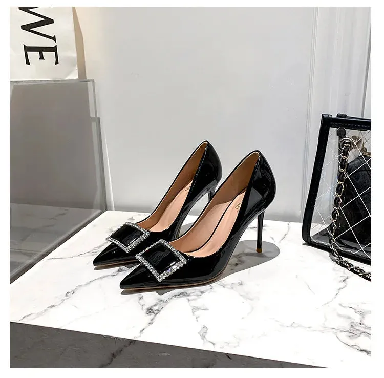 New square buckle versatile high heels for women,