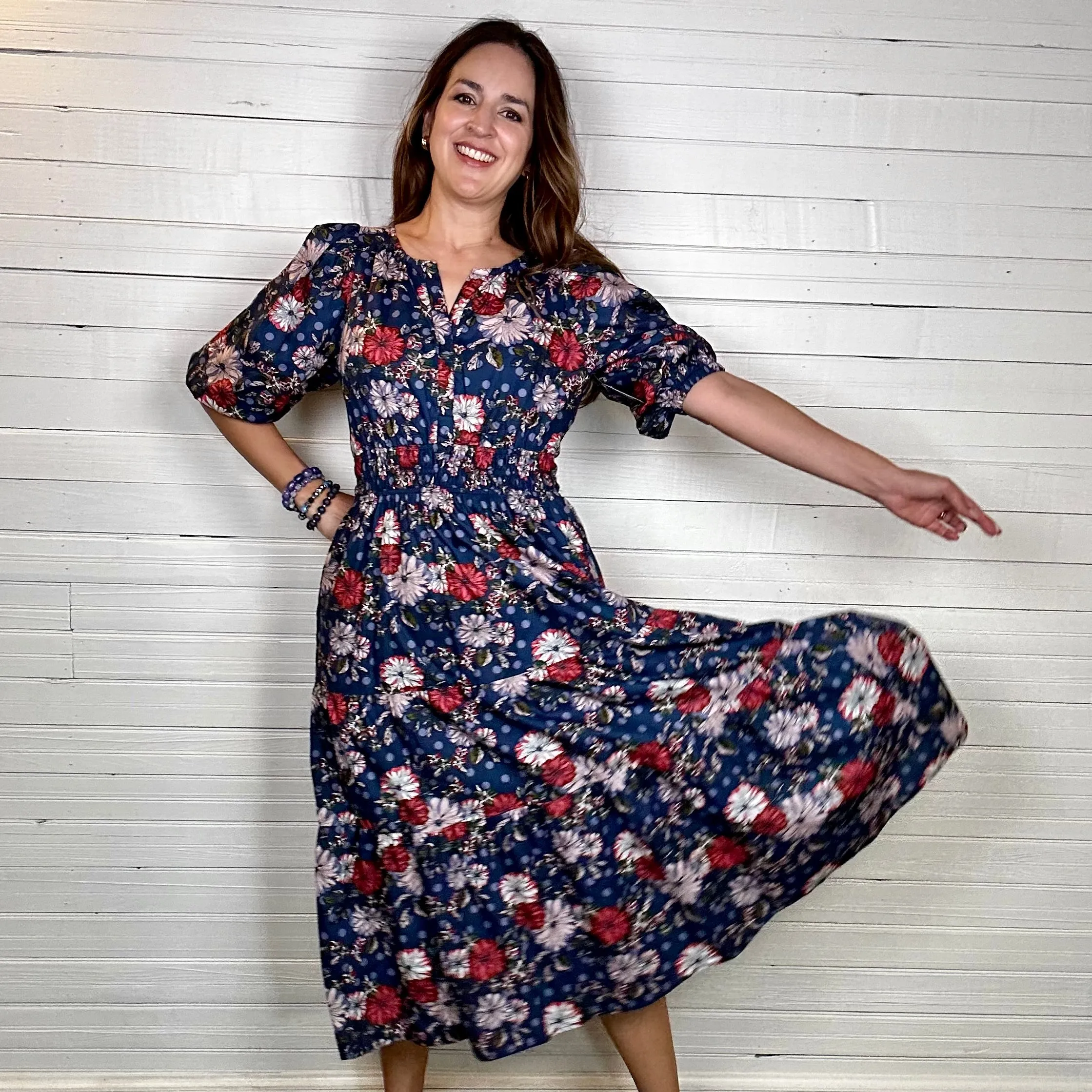 Nora Midi Dress | Navy Mix