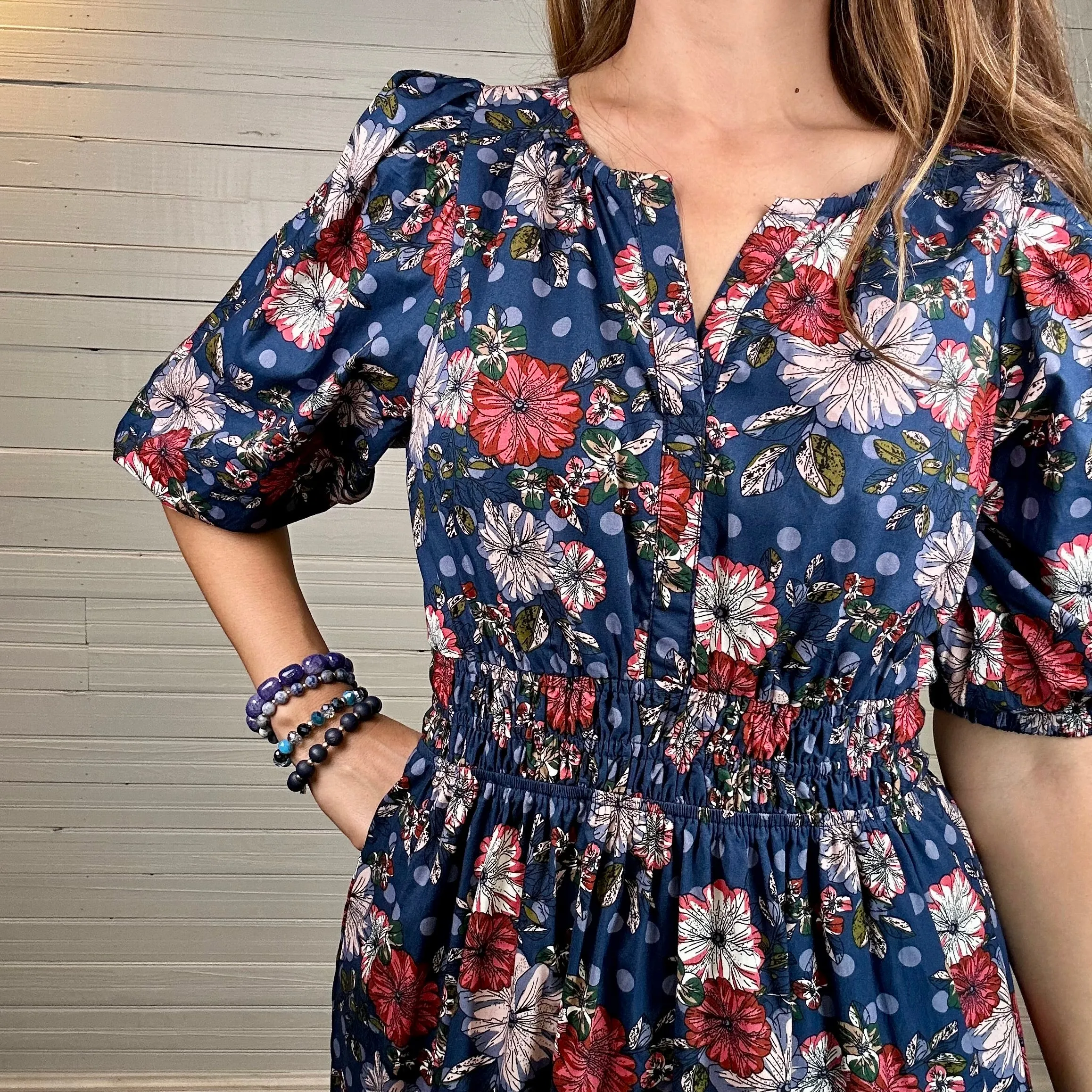 Nora Midi Dress | Navy Mix