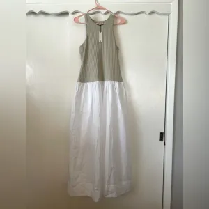 NWT Banana Republic BR Maxi Dress Tan Ribbed Tank White Skirt Pullover Size M
