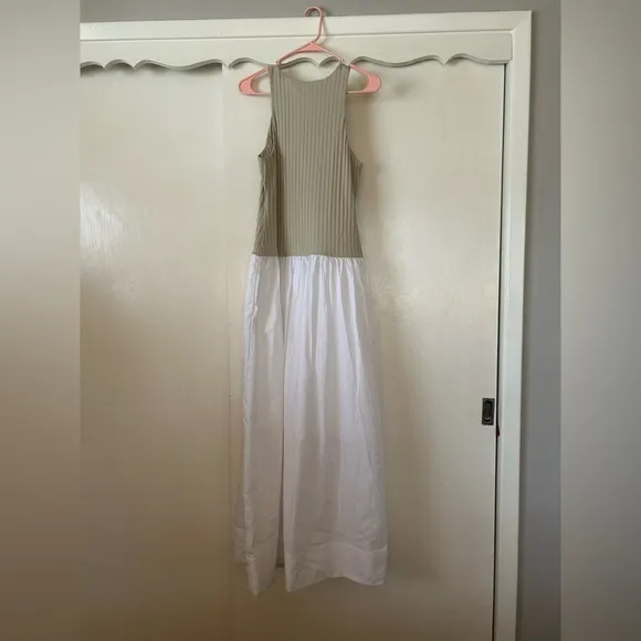 NWT Banana Republic BR Maxi Dress Tan Ribbed Tank White Skirt Pullover Size M