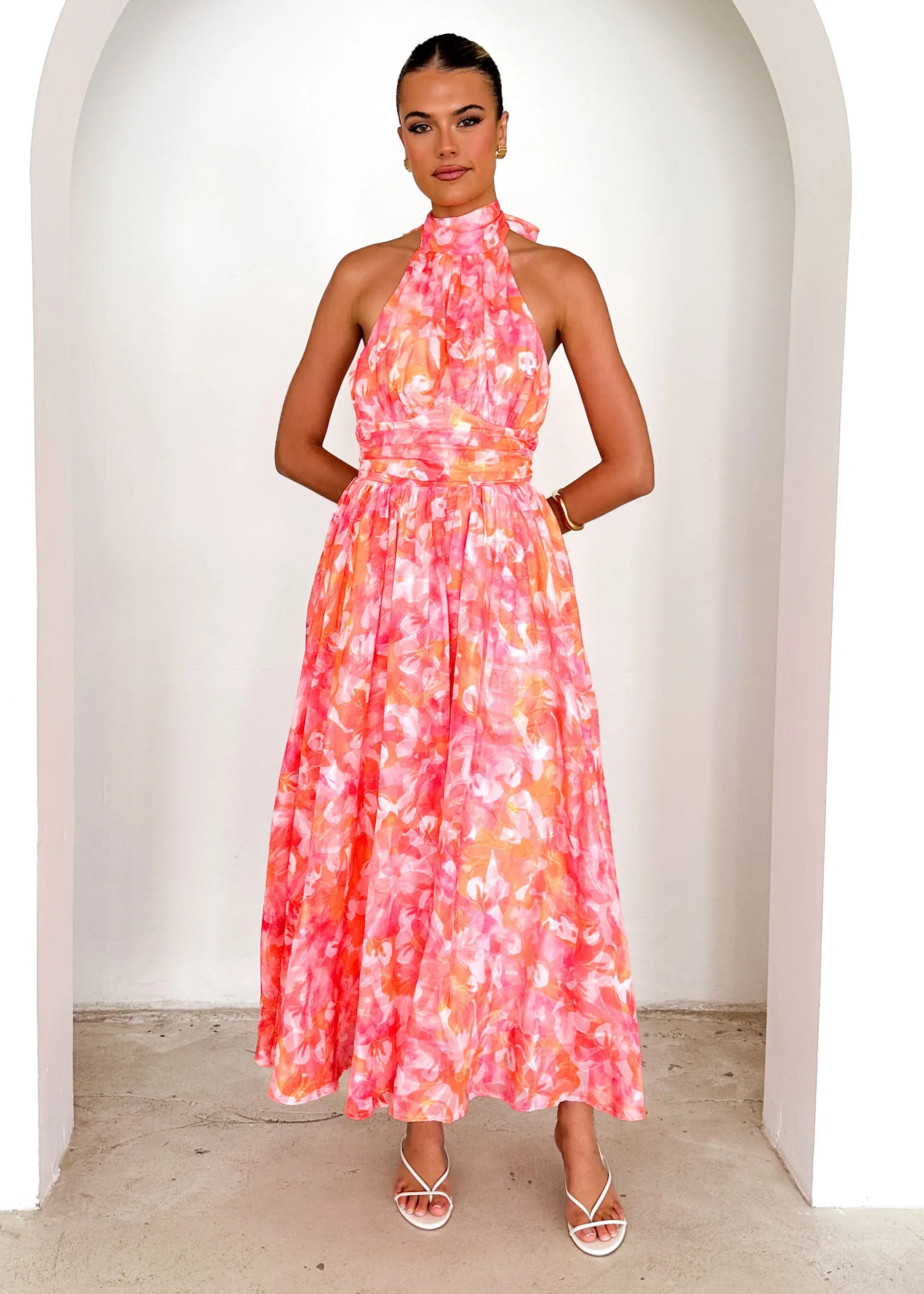 Ohio Halter Maxi Dress - Pink Splash