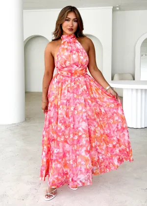 Ohio Halter Maxi Dress - Pink Splash