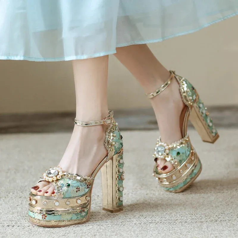 Pearl Rhinestone Platform Heels
