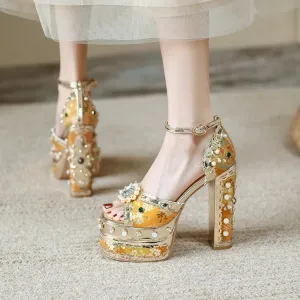 Pearl Rhinestone Platform Heels