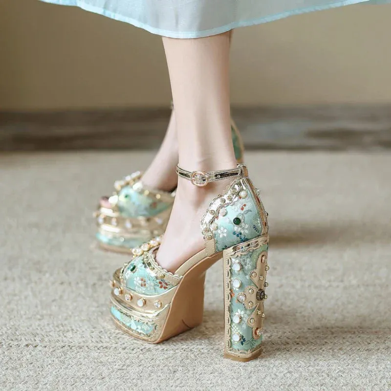 Pearl Rhinestone Platform Heels