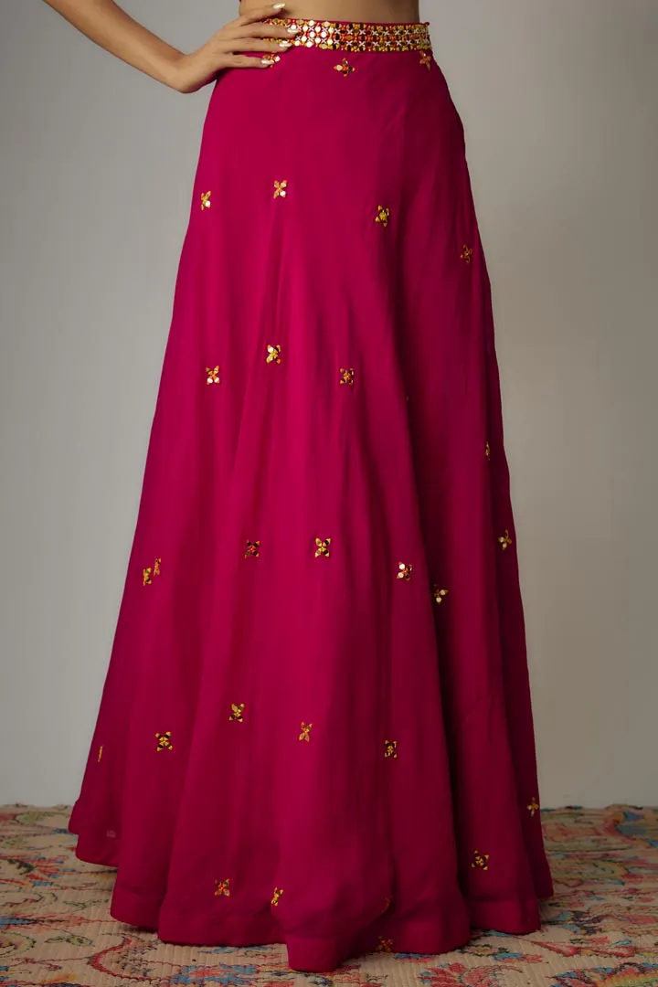 Pink Organza Thread & Mirror Embroidered Lehenga Set