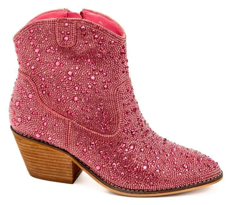 Pink Rhinestone Ankle Boots: Corkys Footwear's Comfortable Insoles Infused with Western Glamour – Step into Chic Cowgirl Elegance