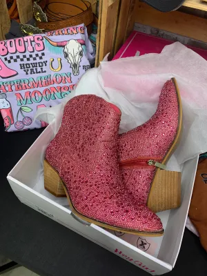 Pink Rhinestone Ankle Boots: Corkys Footwear's Comfortable Insoles Infused with Western Glamour – Step into Chic Cowgirl Elegance