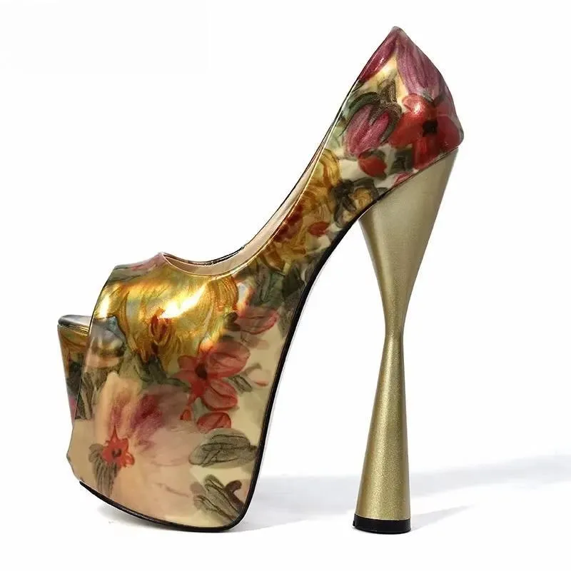 Platforms Pumps Retro Open Toe Stilettos 19cm Thick High-Heeled Shoes
