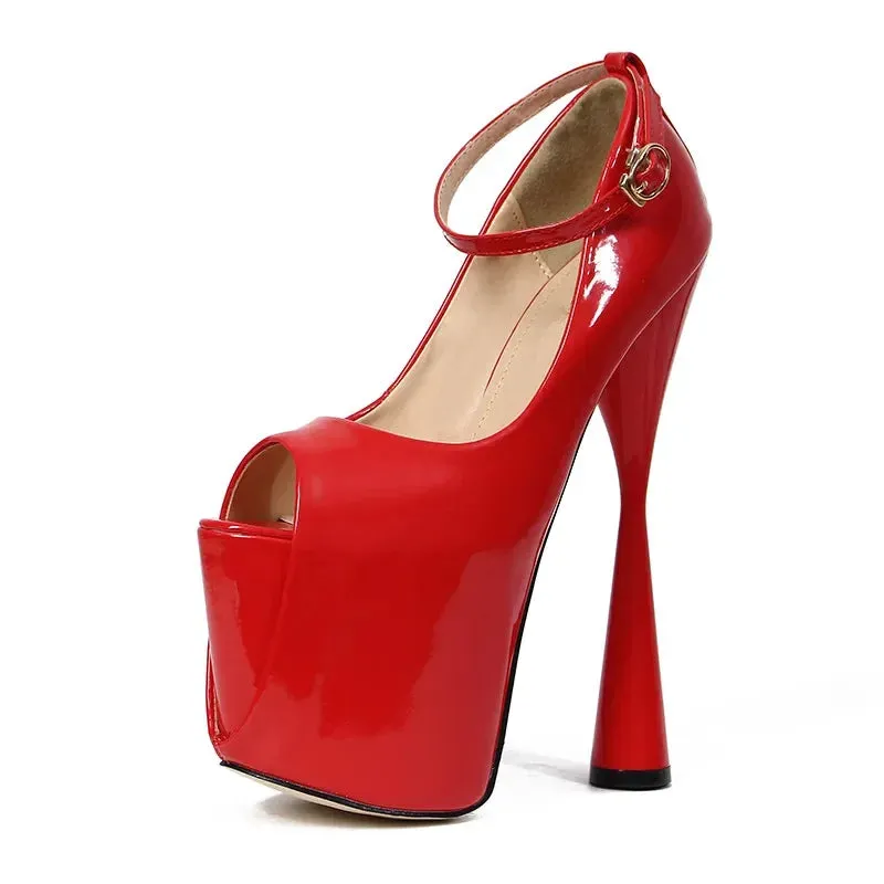 Platforms Pumps Retro Open Toe Stilettos 19cm Thick High-Heeled Shoes