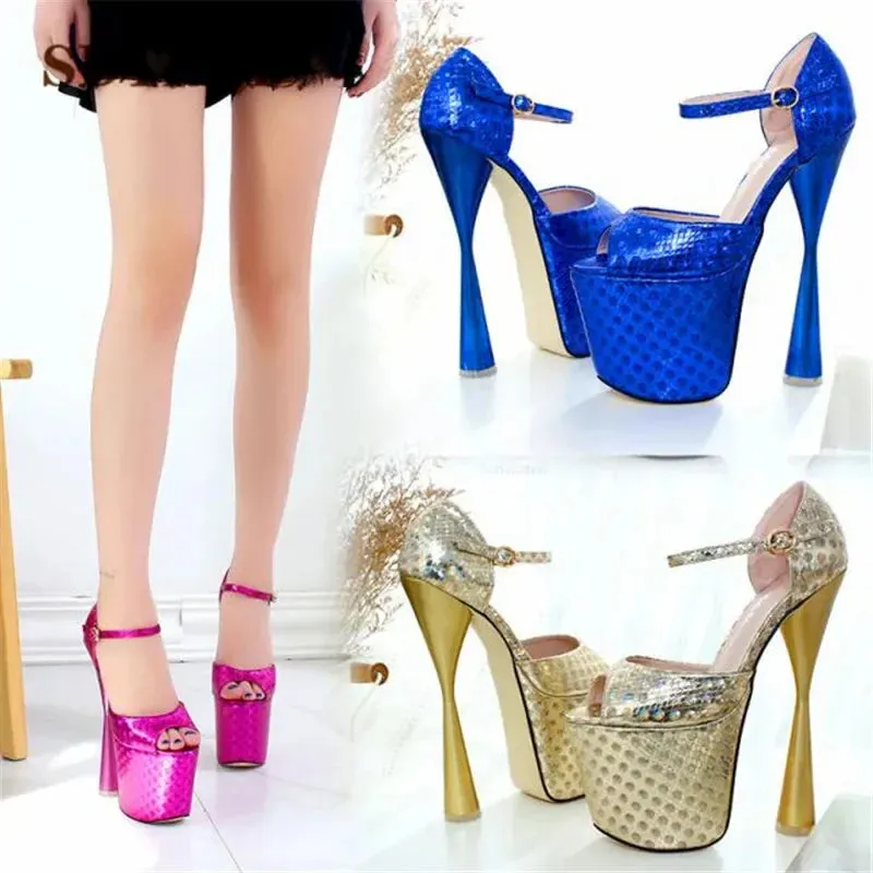 Platforms Pumps Retro Open Toe Stilettos 19cm Thick High-Heeled Shoes