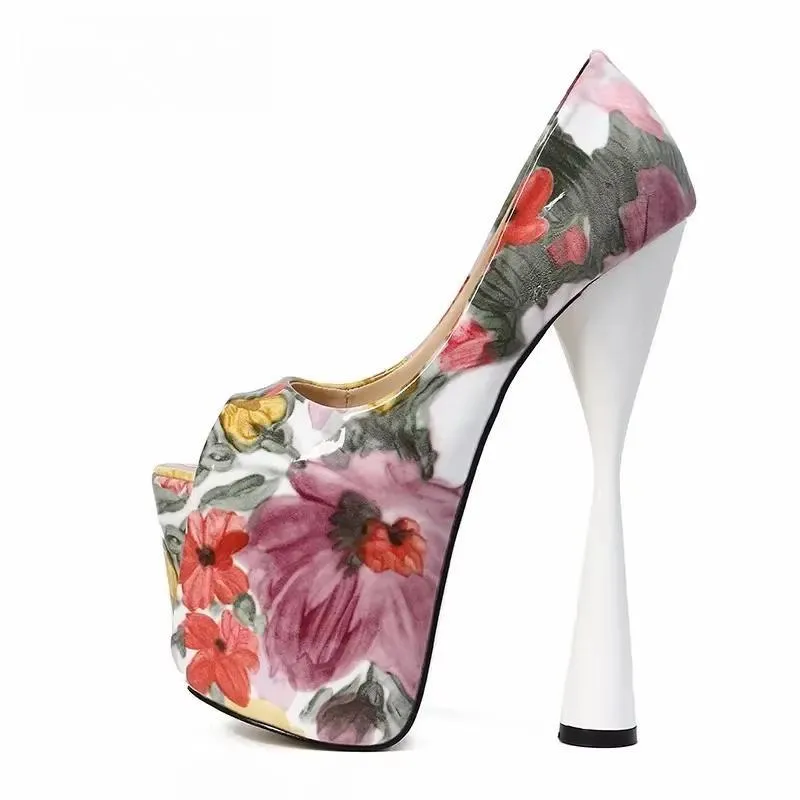 Platforms Pumps Retro Open Toe Stilettos 19cm Thick High-Heeled Shoes