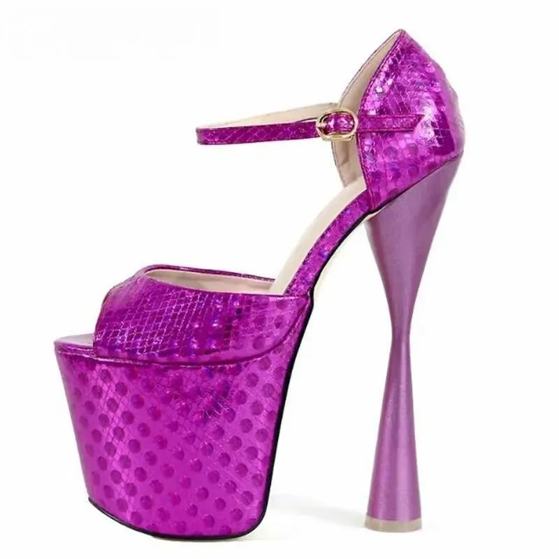 Platforms Pumps Retro Open Toe Stilettos 19cm Thick High-Heeled Shoes