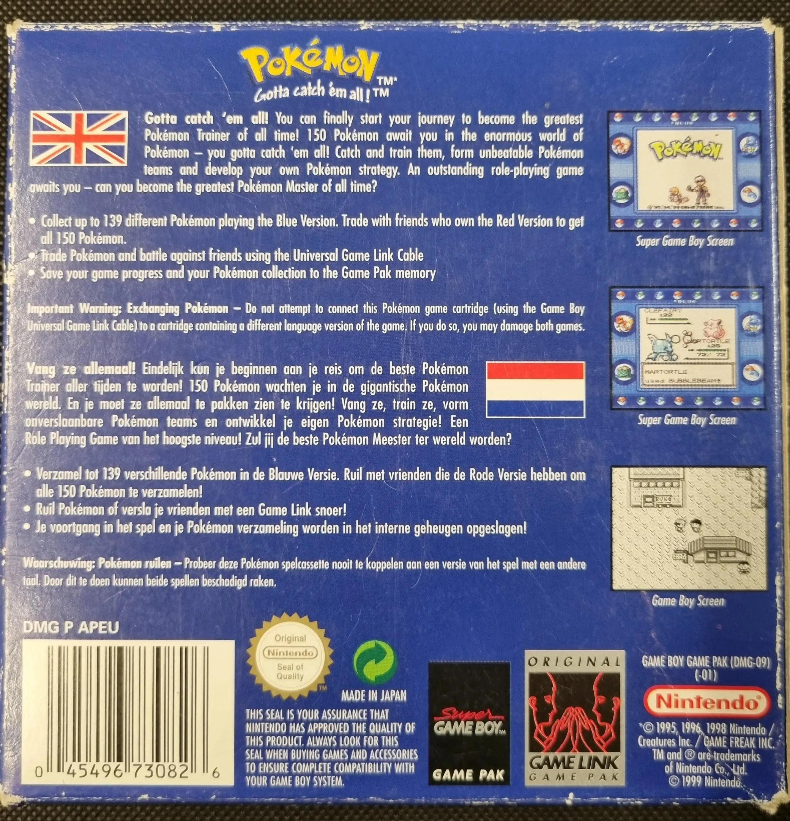 Pokémon Blue i æske (slid på æske, u. manual)