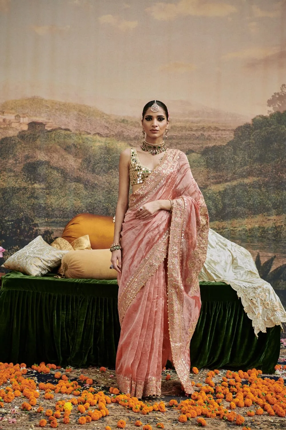 Red Tissue Gota-Patti Work Saree Set
