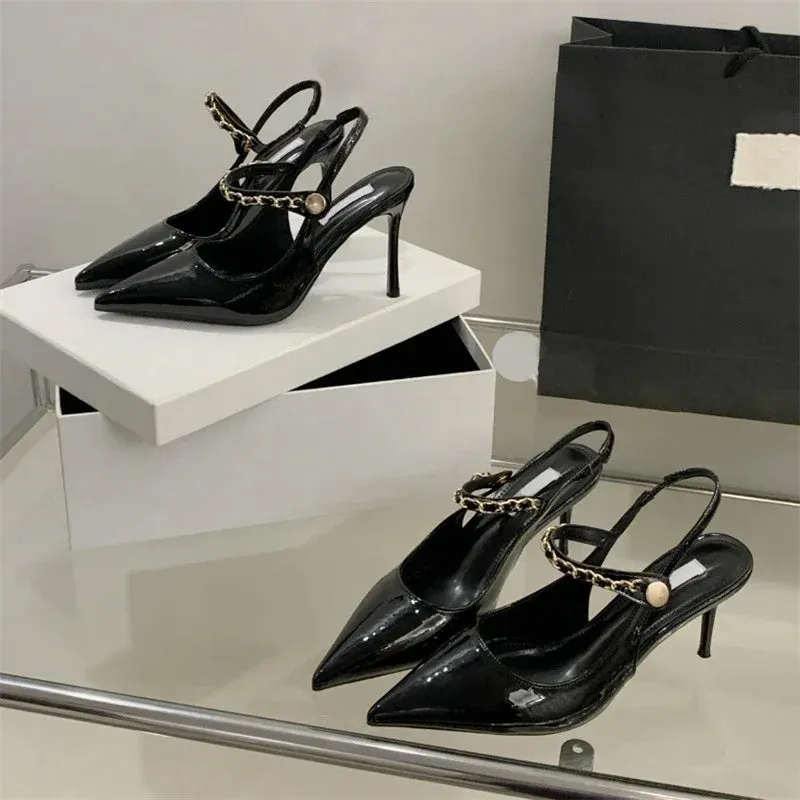 Rivet Pointed Toe Pumps Buckle Strap Thin Heels Shoes